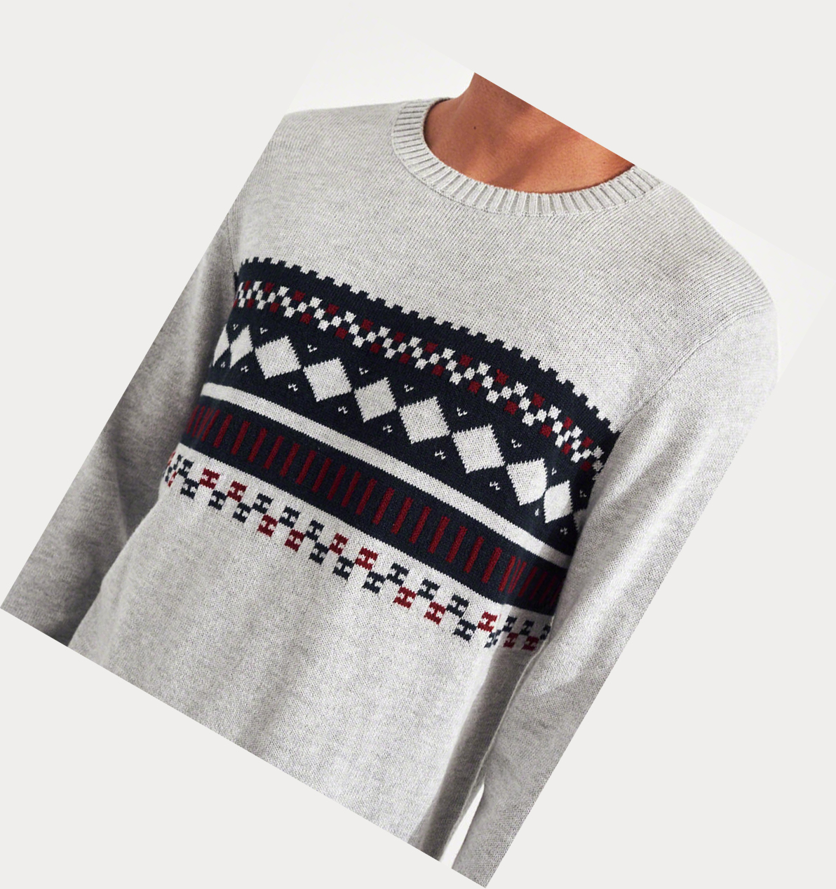 Light Grey Hollister Patterned Crewneck Men's Sweaters | ZA-NDHO415