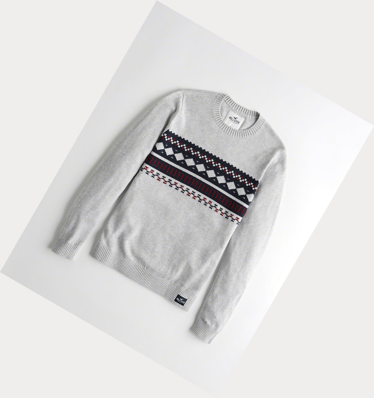 Light Grey Hollister Patterned Crewneck Men\'s Sweaters | ZA-NDHO415