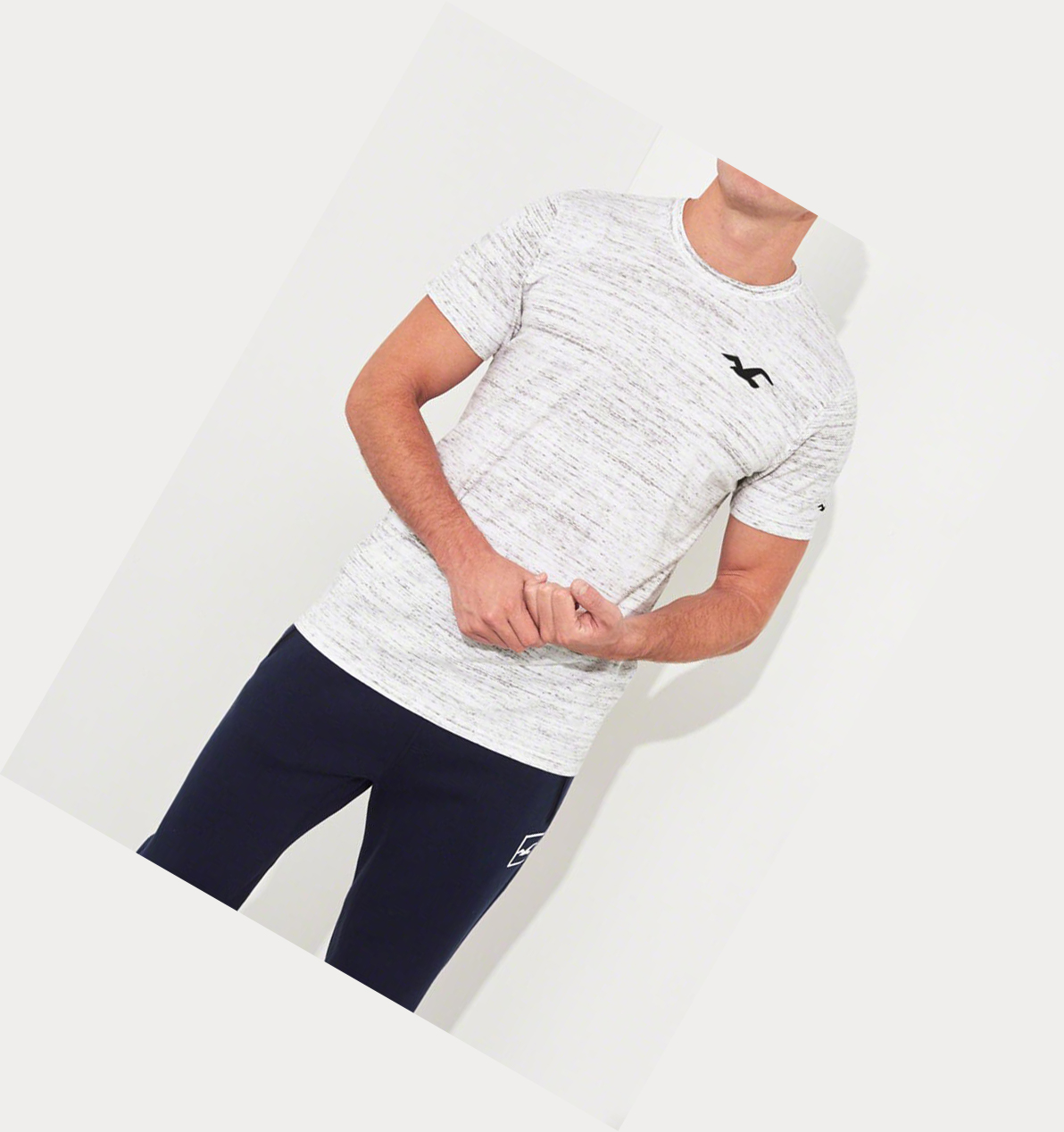 Light Grey Hollister Split Logo Men's Short Sleeve | ZA-QXPG786