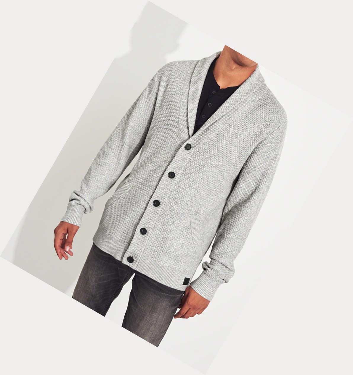 Light Grey Hollister Textured Shawl Cardigan Men's Sweaters | ZA-EVFN876