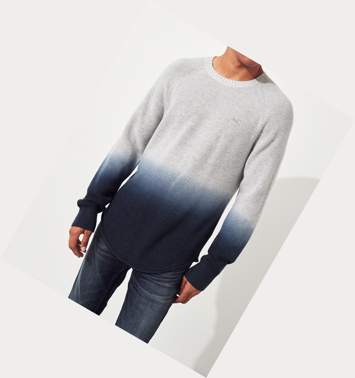 Light Grey Navy Hollister Dip-Dye Crewneck Men's Sweaters | ZA-OULX496