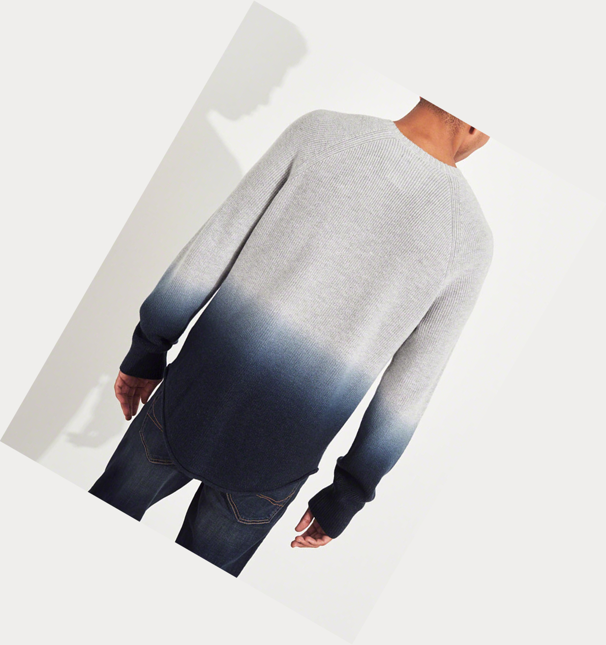 Light Grey Navy Hollister Dip-Dye Crewneck Men's Sweaters | ZA-OULX496