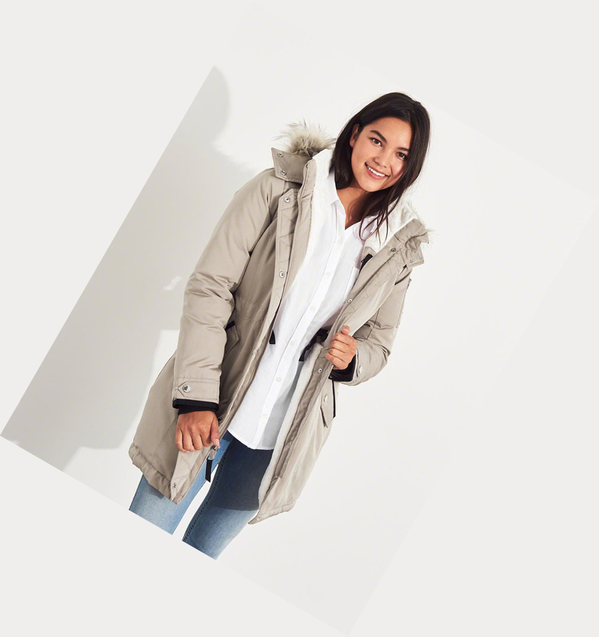 Light Khaki Hollister Cozy-Lined Down Women's Parka Jackets | ZA-JZRK967