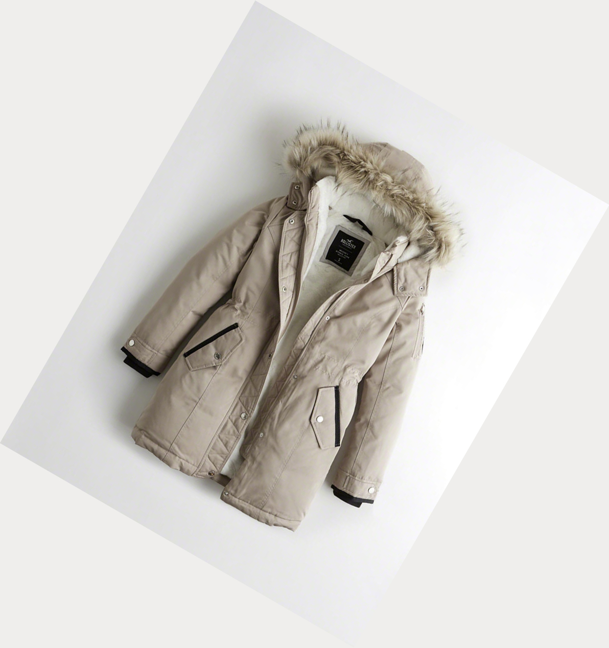 Light Khaki Hollister Cozy-Lined Down Women\'s Parka Jackets | ZA-JZRK967