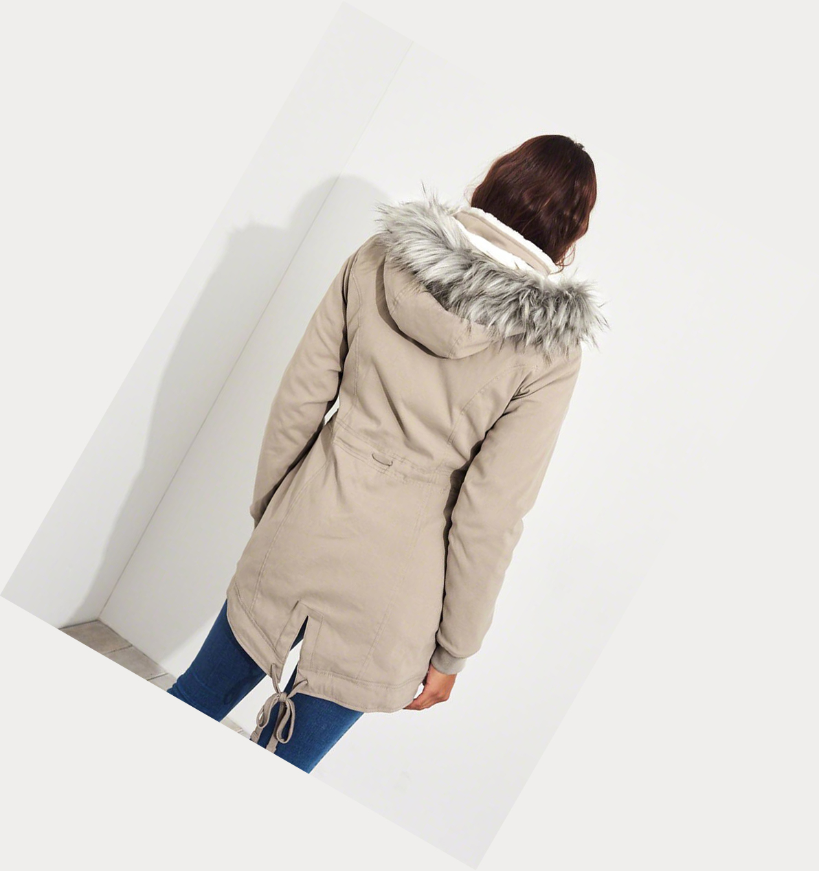 Light Khaki Hollister Stretch Cozy-Lined Women's Parka Jackets | ZA-SUJY782