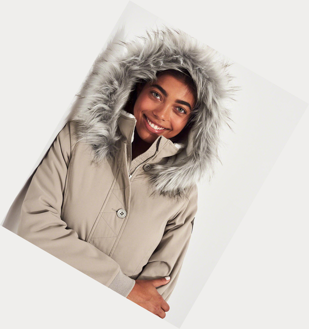 Light Khaki Hollister Stretch Cozy-Lined Women's Parka Jackets | ZA-SUJY782