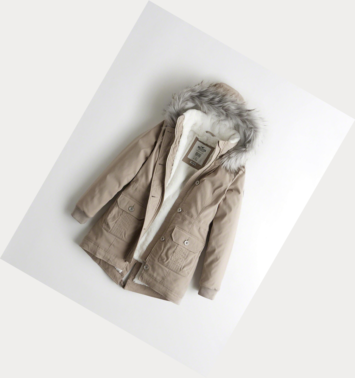 Light Khaki Hollister Stretch Cozy-Lined Women\'s Parka Jackets | ZA-SUJY782