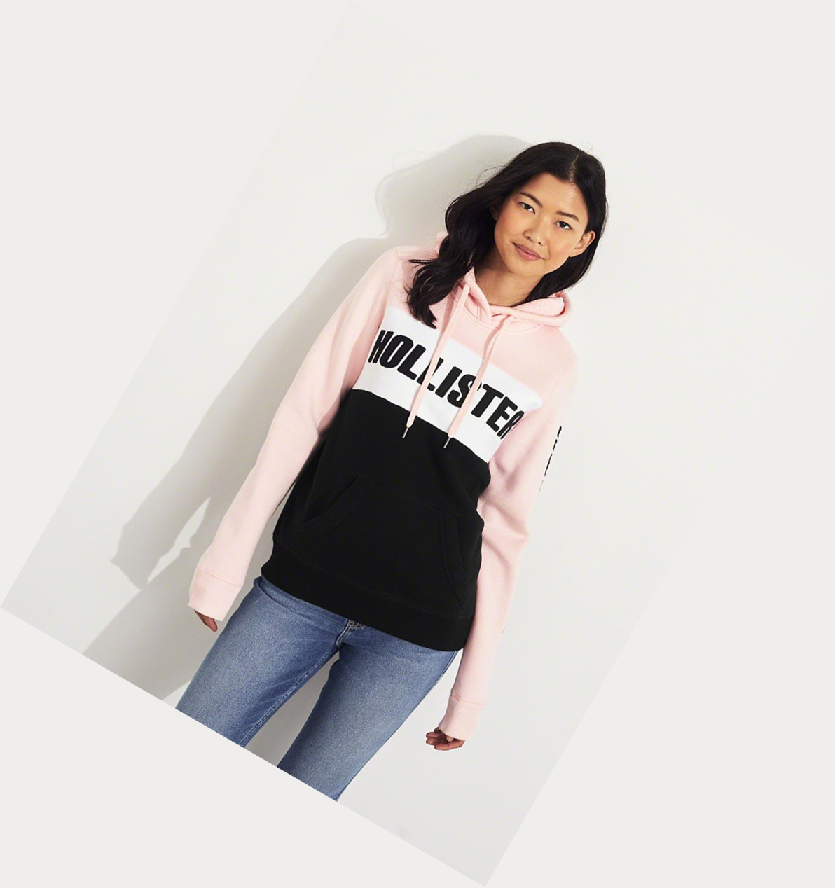 Light Pink Hollister Colorblock Logo Women's Hoodie | ZA-OBPL756