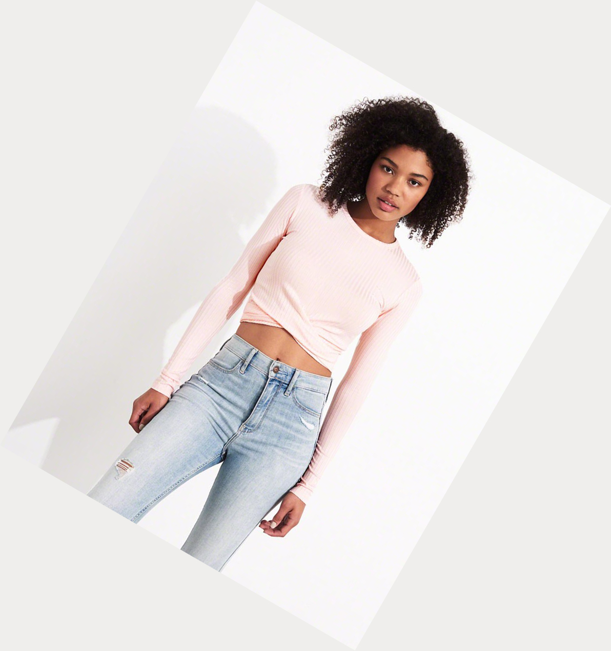 Light Pink Hollister Knot-Front Crop Women's Long Sleeve | ZA-GQZJ067