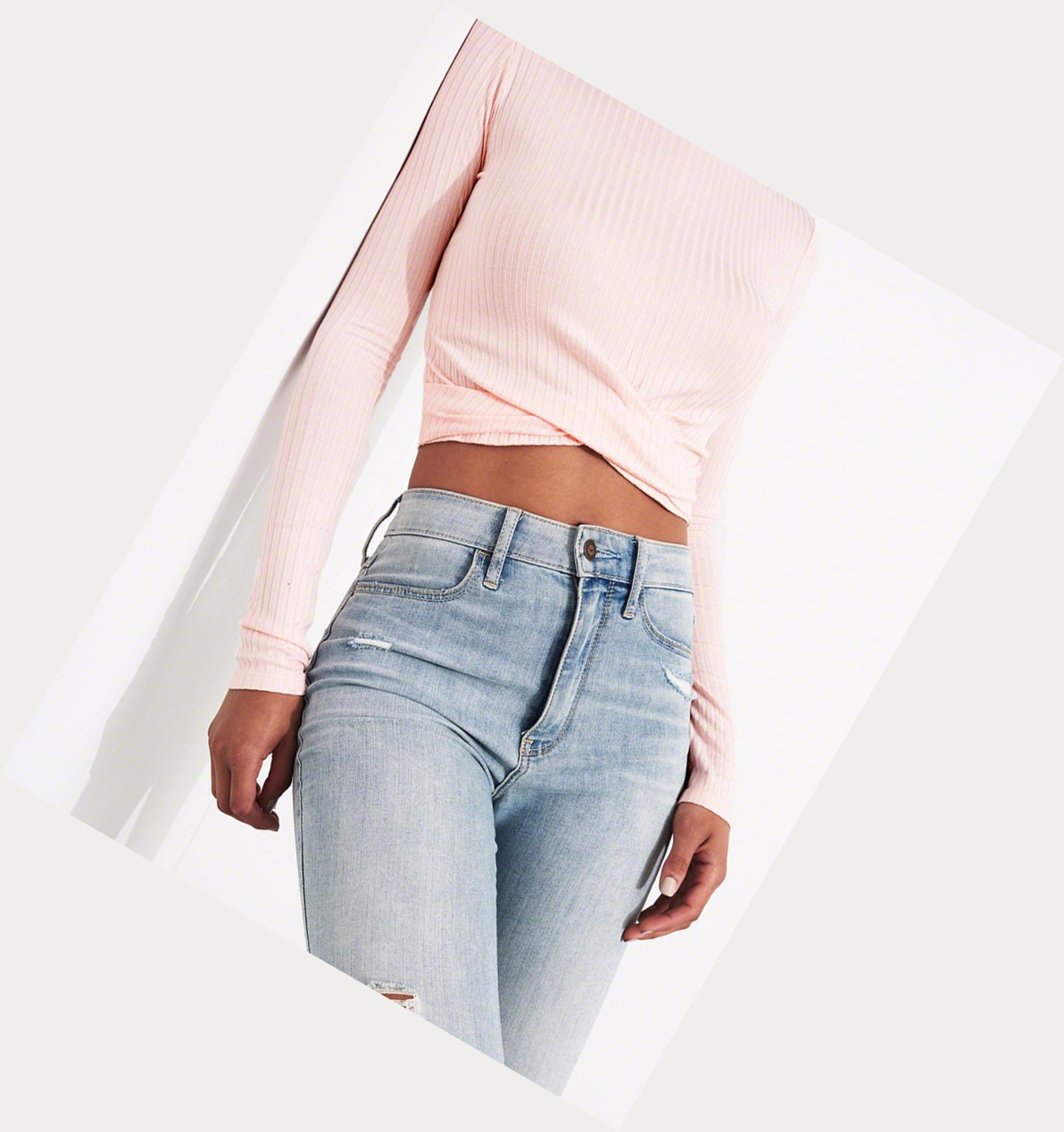 Light Pink Hollister Knot-Front Crop Women's Long Sleeve | ZA-GQZJ067