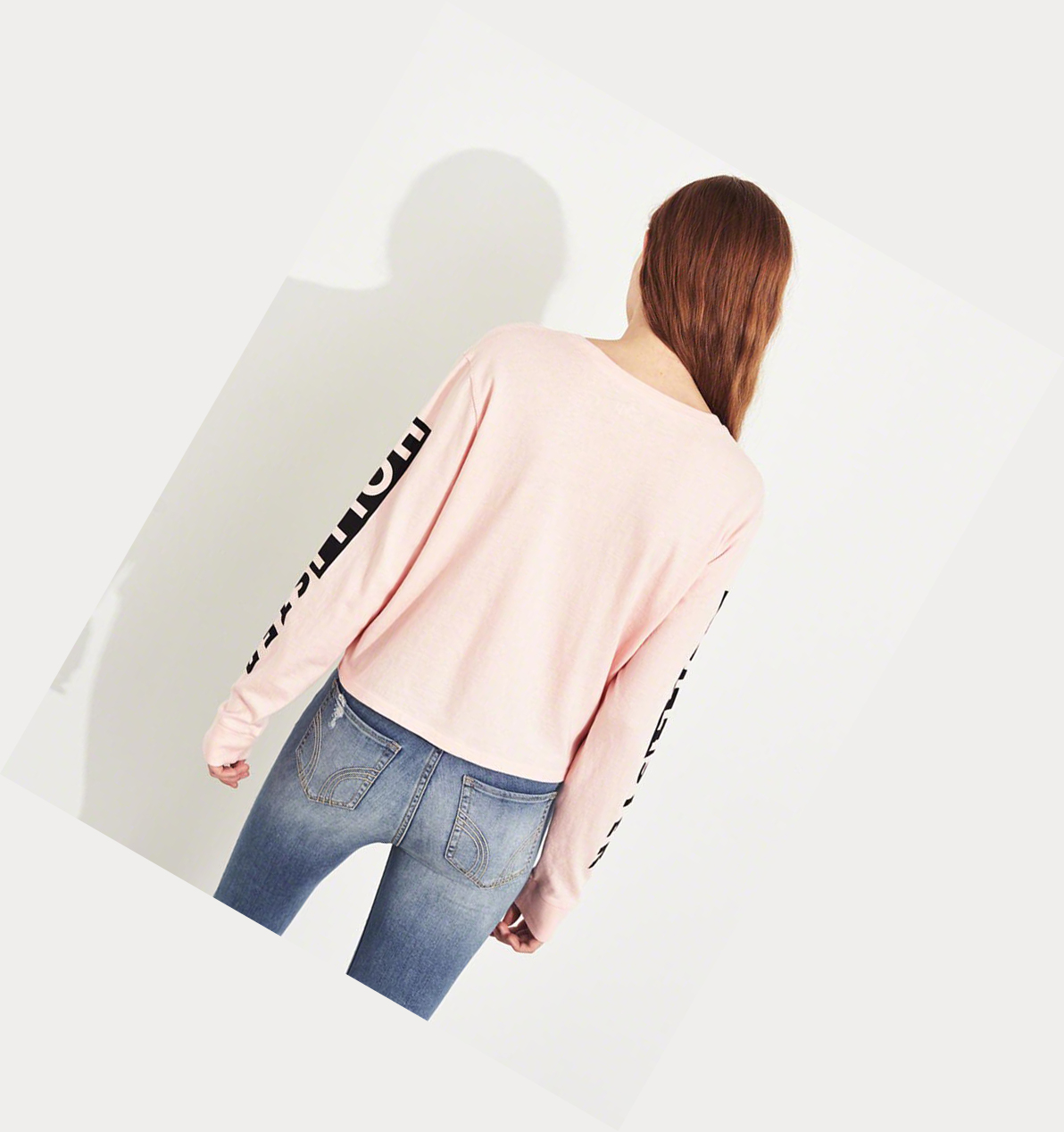 Light Pink Hollister Logo Crop Women's Long Sleeve | ZA-JXKY527