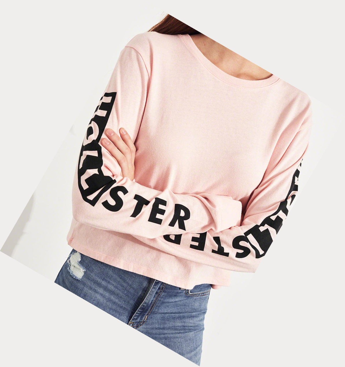 Light Pink Hollister Logo Crop Women's Long Sleeve | ZA-JXKY527