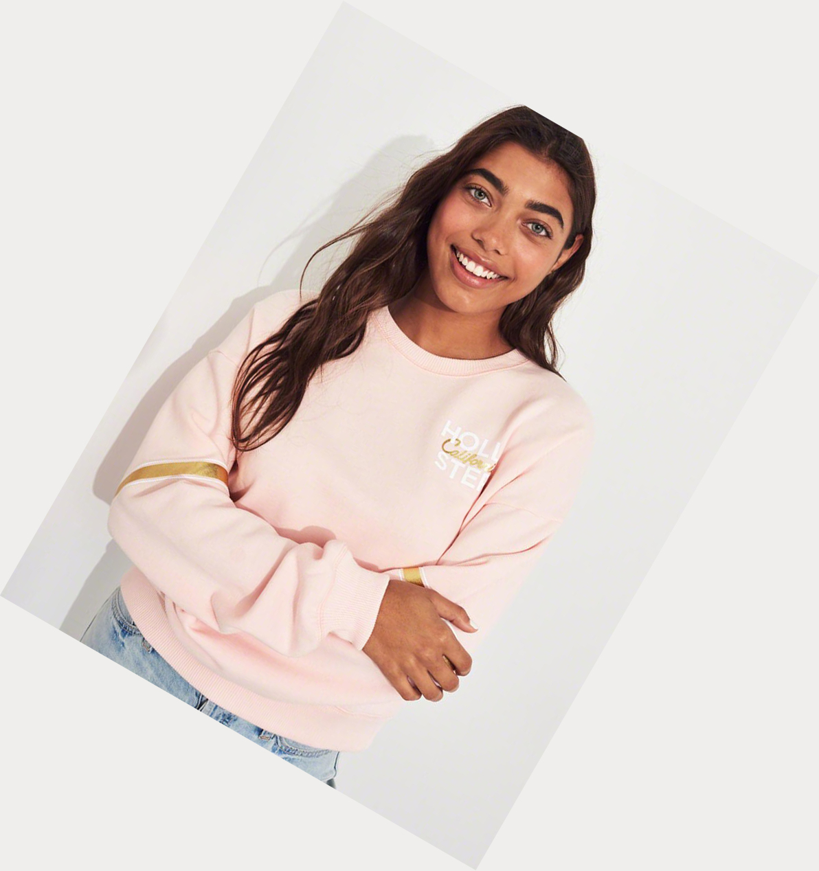 Light Pink Hollister Metallic Logo Crewneck Women's Sweatshirts | ZA-BAFJ892