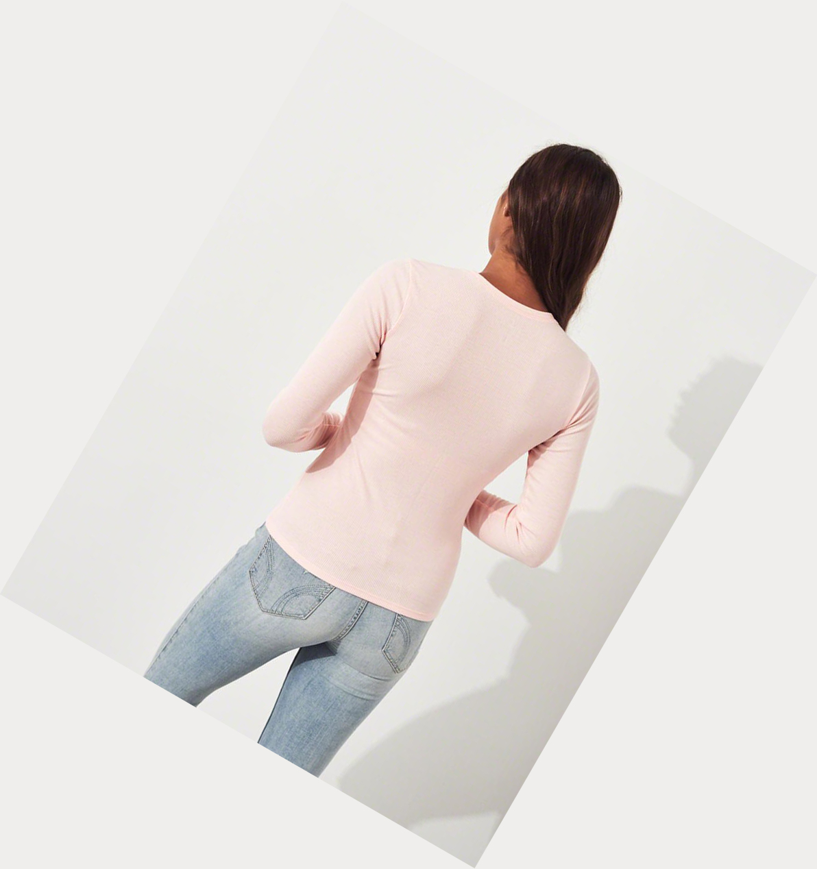 Light Pink Hollister Ribbed Crewneck Women's Long Sleeve | ZA-QNXR245