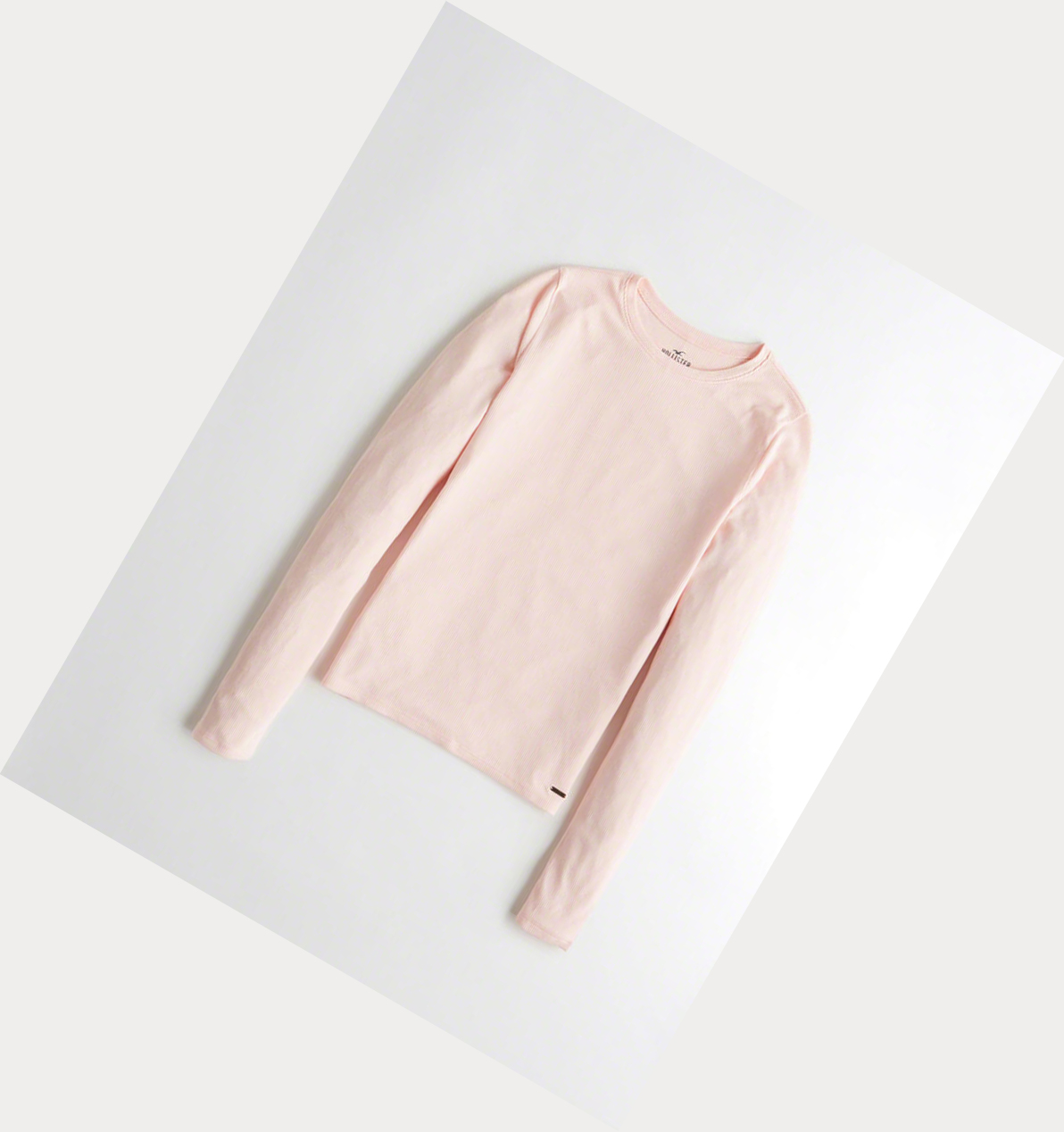 Light Pink Hollister Ribbed Crewneck Women\'s Long Sleeve | ZA-QNXR245