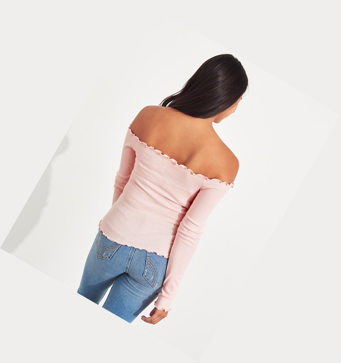 Light Pink Hollister Slim Off-The-Shoulder Women's Long Sleeve | ZA-GCDU048