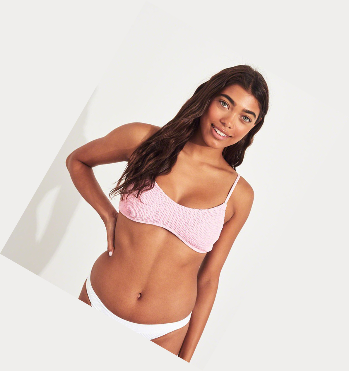 Light Pink Hollister Smocked Scoop Women's Bikini Tops | ZA-YLNF829