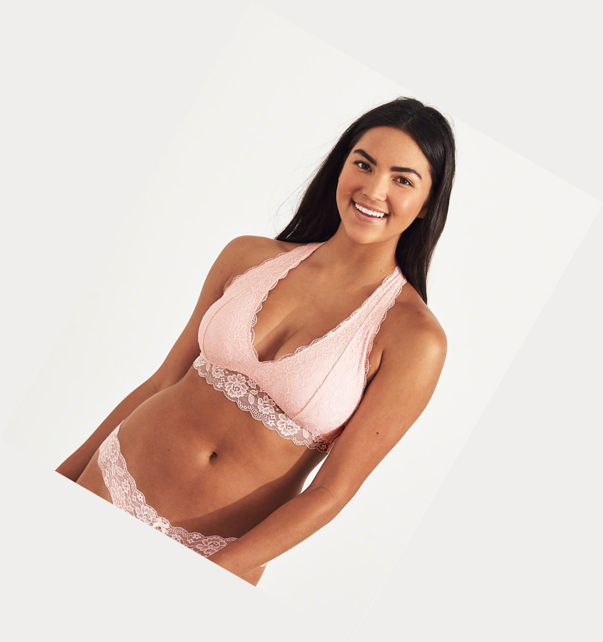 Light Pink Hollister Strappy Halter With Removable Pads Women's Bras | ZA-AIPG659