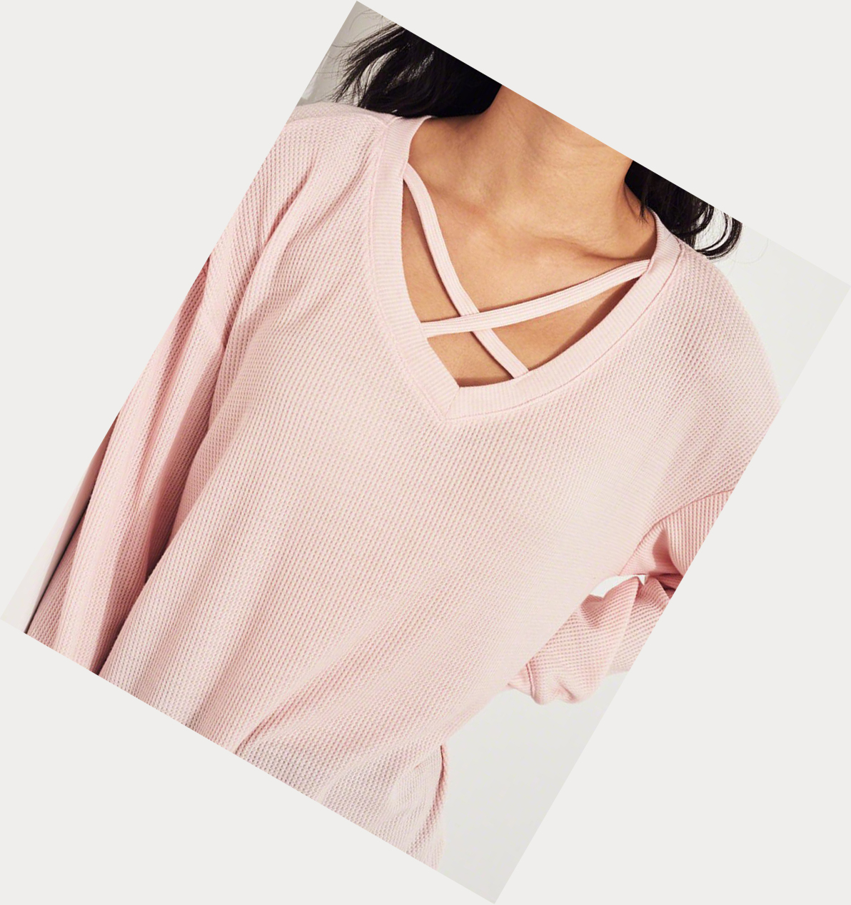 Light Pink Hollister Strappy Waffle Women's Long Sleeve | ZA-YIKS273