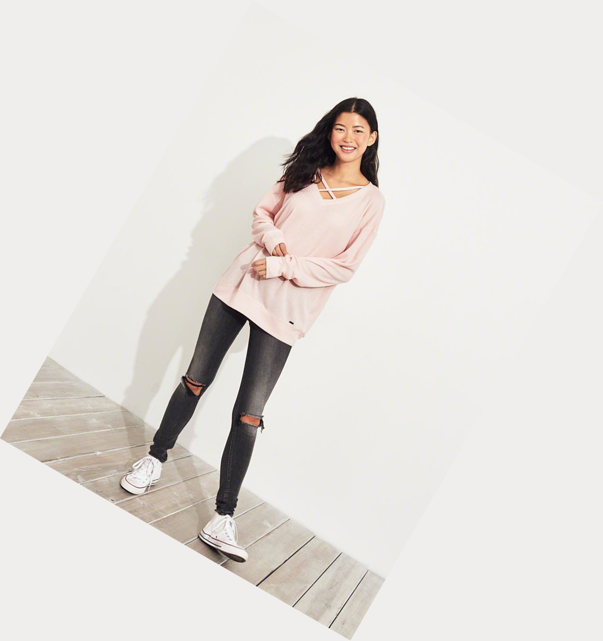 Light Pink Hollister Strappy Waffle Women's Long Sleeve | ZA-YIKS273