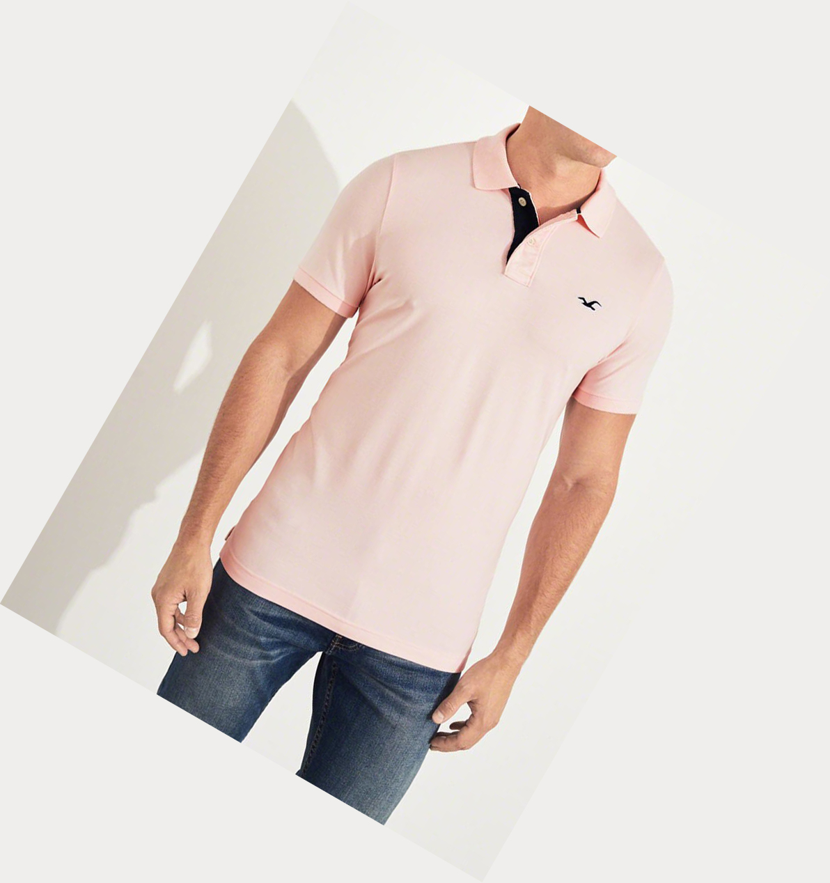 Light Pink Hollister Stretch Muscle Fit Men's Polo Shirts | ZA-HMXG760