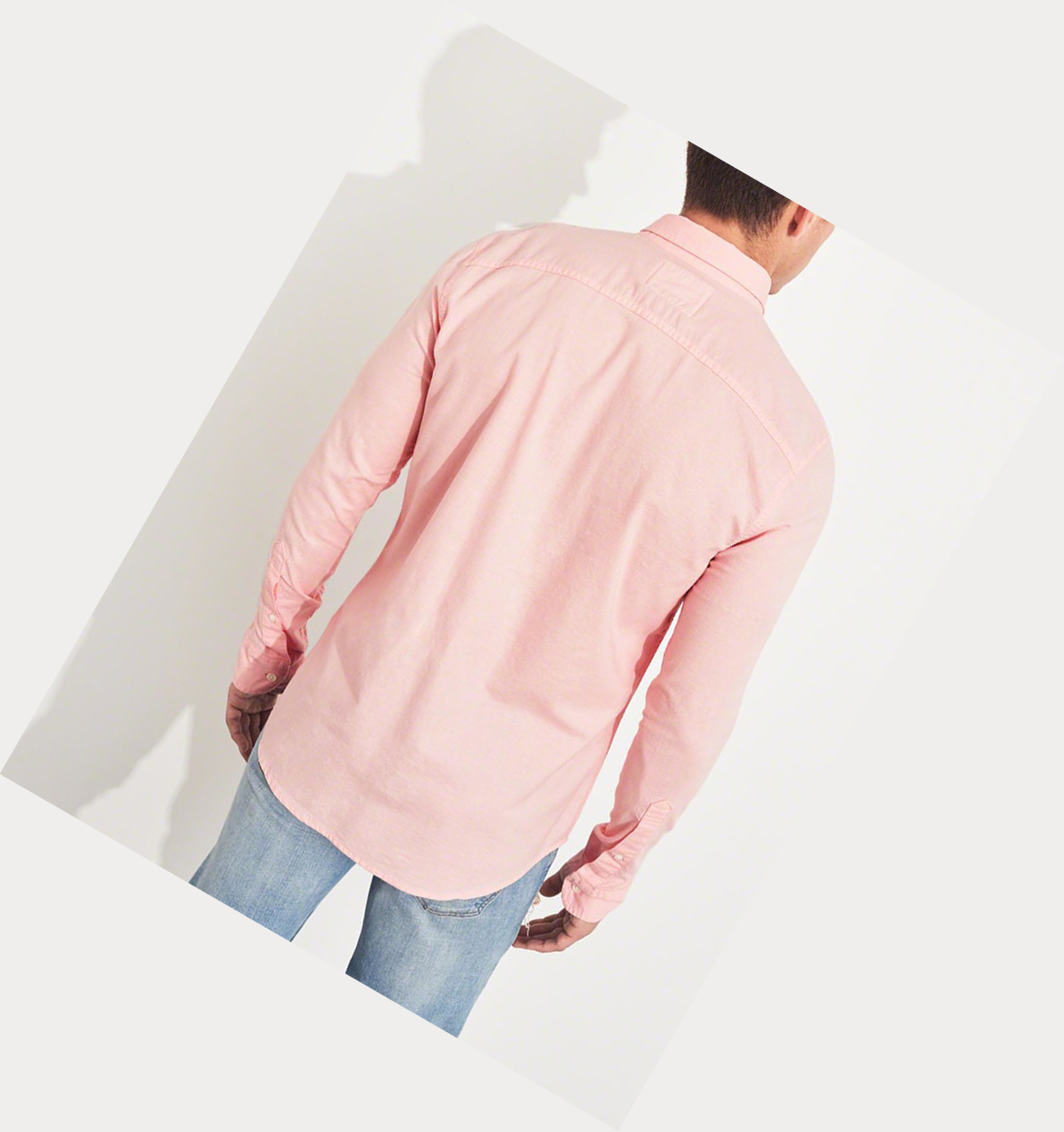 Light Pink Hollister Stretch Oxford Muscle Fit Men's Long Sleeve | ZA-CURQ416