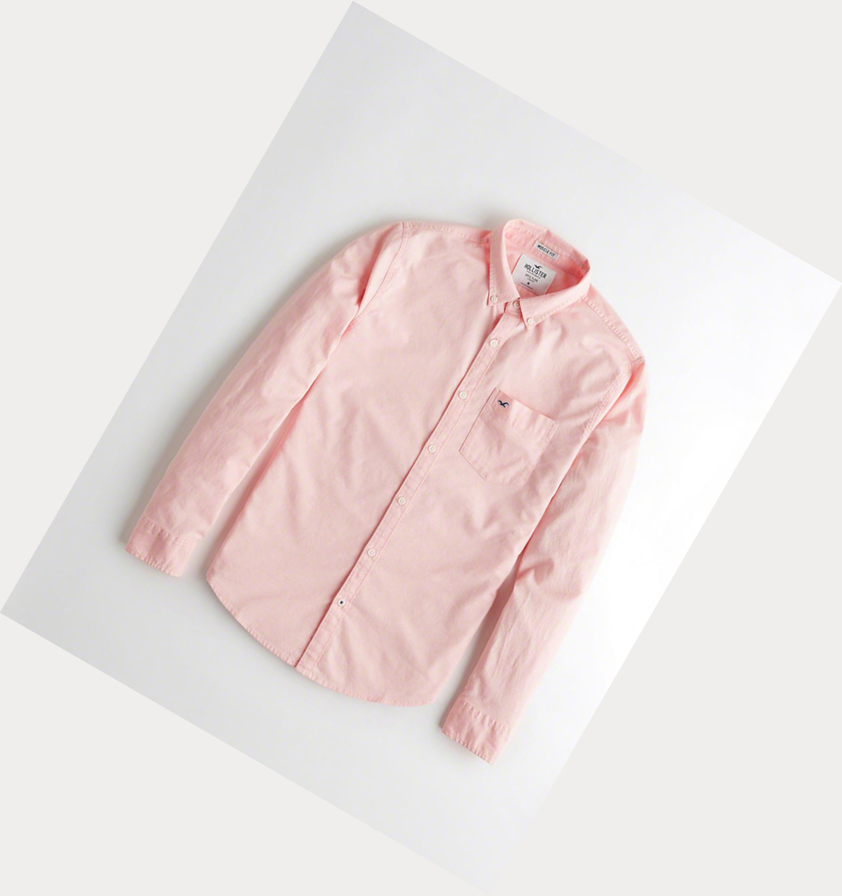 Light Pink Hollister Stretch Oxford Muscle Fit Men\'s Long Sleeve | ZA-CURQ416