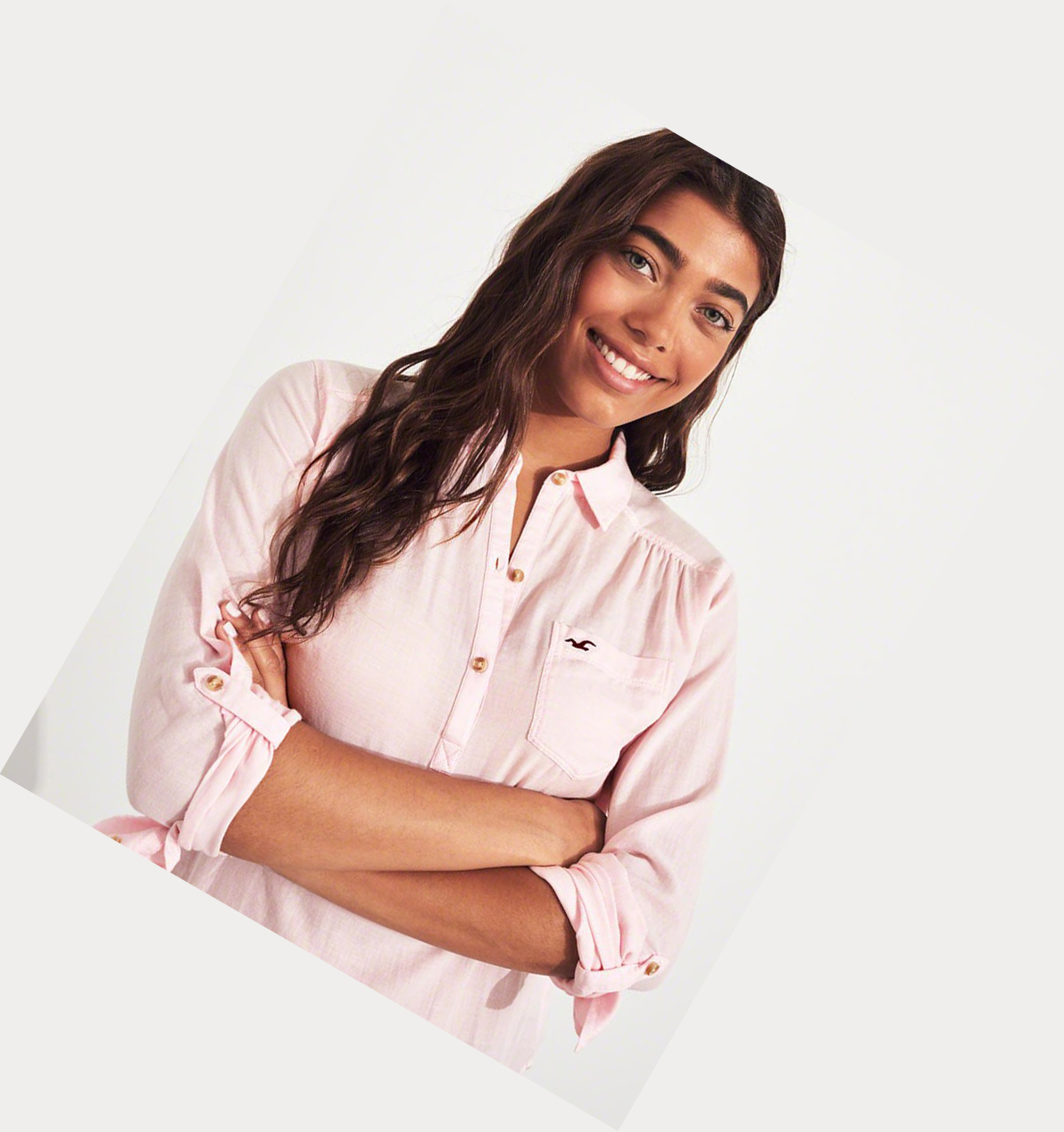 Light Pink Hollister Woven Popover Women's Long Sleeve | ZA-IDFC708