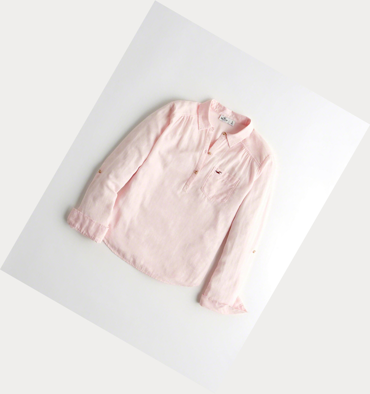 Light Pink Hollister Woven Popover Women\'s Long Sleeve | ZA-IDFC708