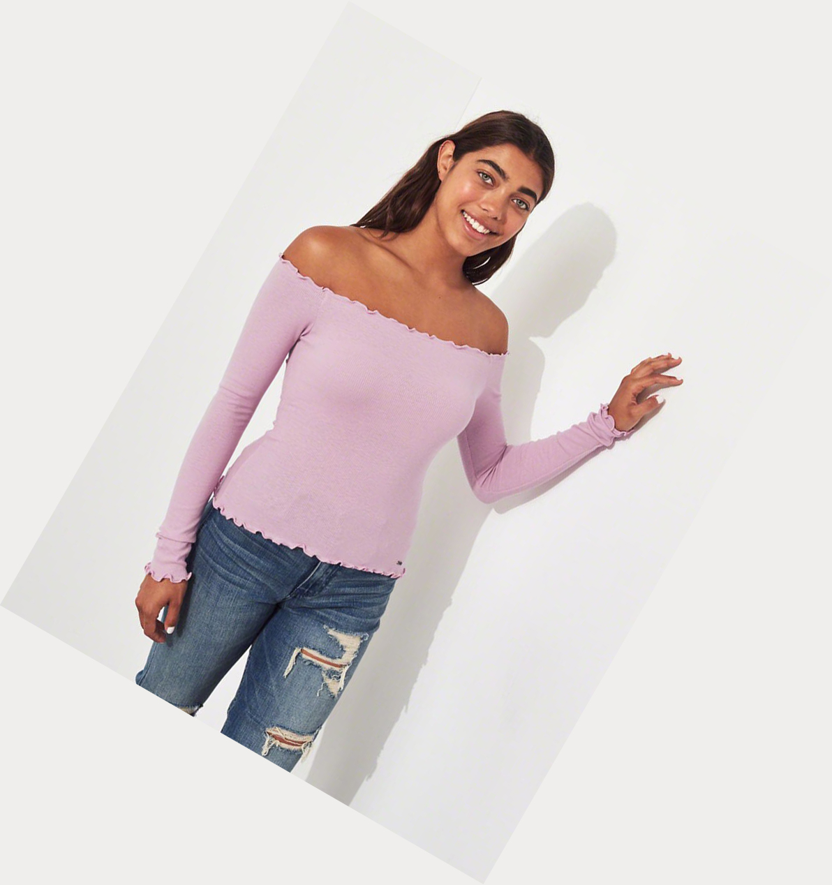 Light Purple Hollister Slim Off-The-Shoulder Women's Long Sleeve | ZA-TKXF206