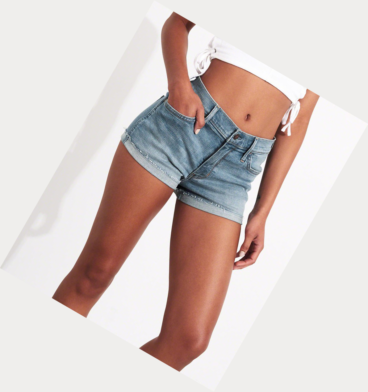 Light Wash Hollister Advanced Stretch Mid-Rise Denim Women's Shorts | ZA-VJQW649