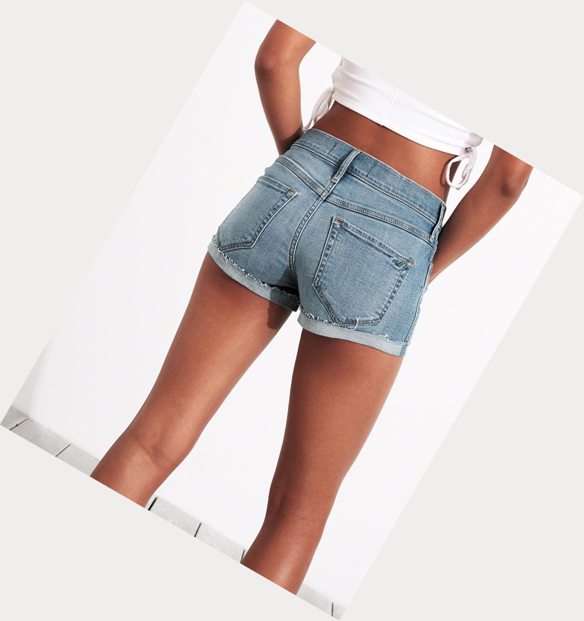 Light Wash Hollister Advanced Stretch Mid-Rise Denim Women's Shorts | ZA-VJQW649