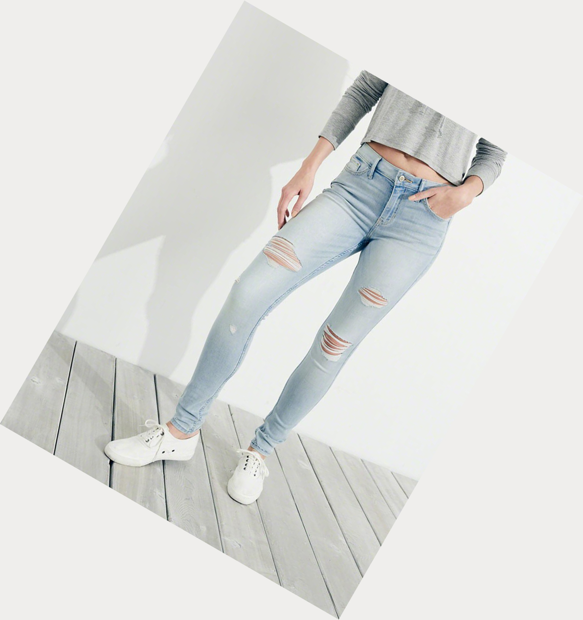 Light Wash Hollister Classic Stretch Mid-Rise Super Skinny Women's Jeans | ZA-RPCS150