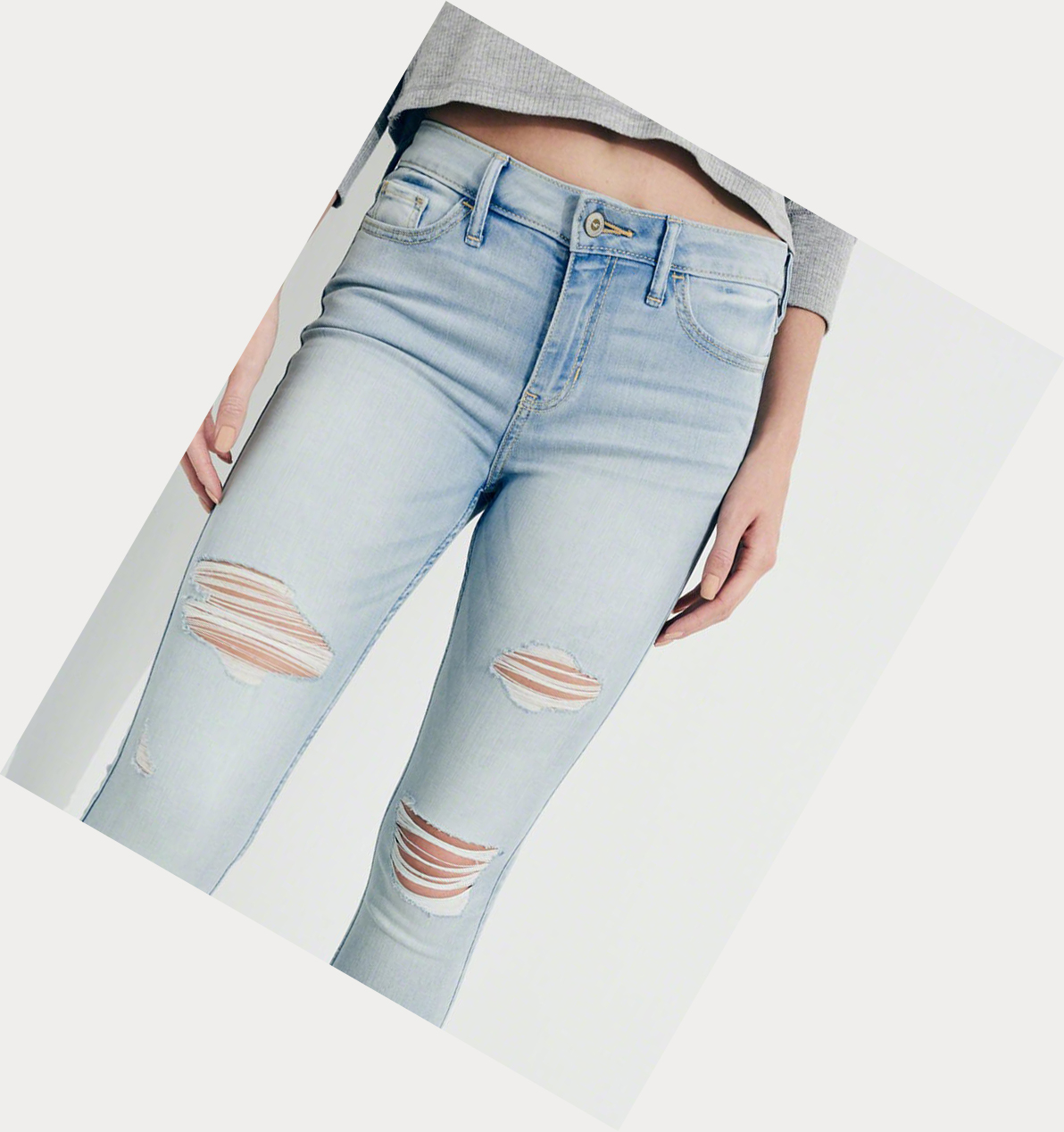 Light Wash Hollister Classic Stretch Mid-Rise Super Skinny Women's Jeans | ZA-RPCS150