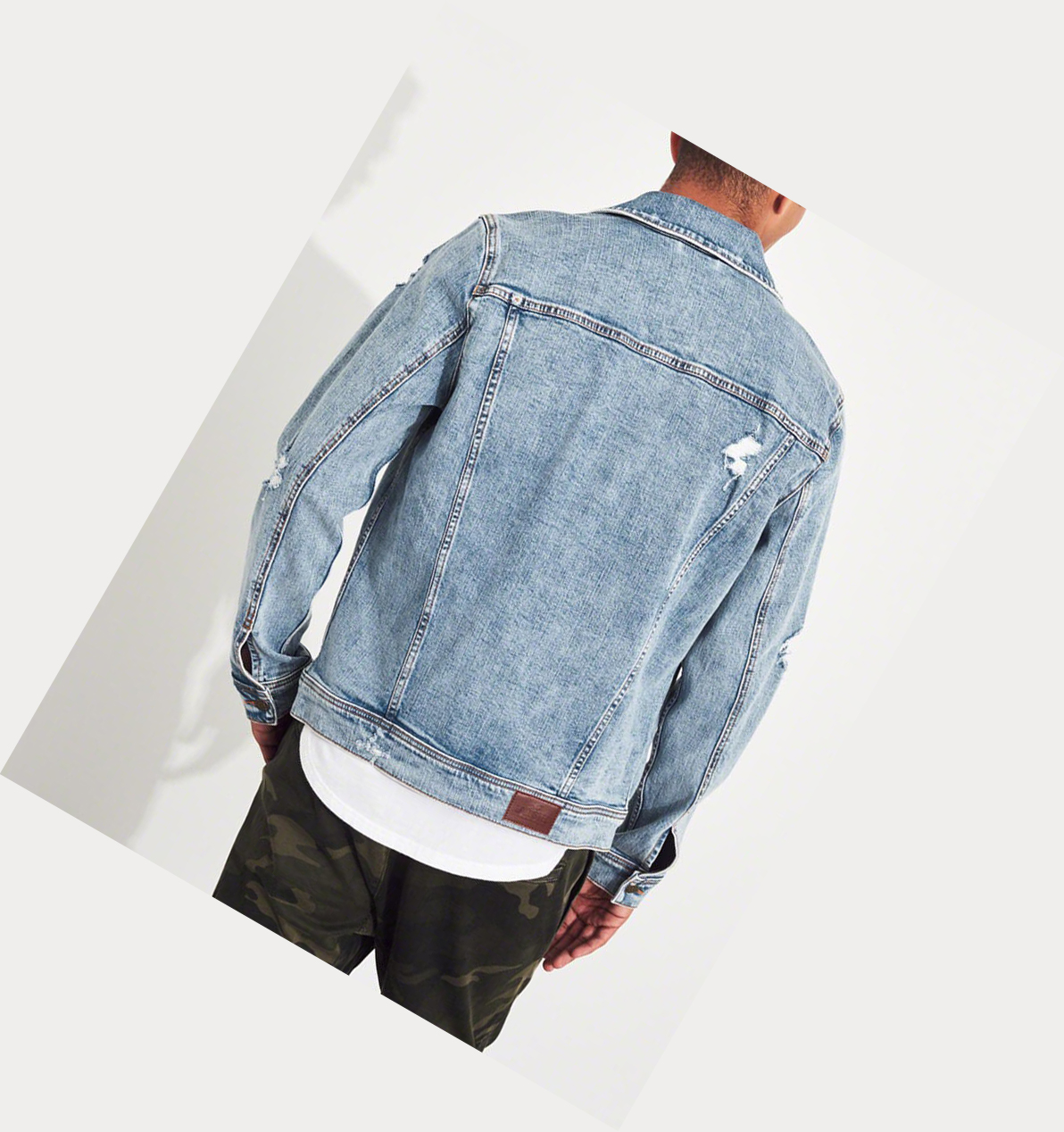 Light Wash Hollister Ripped Stretch Men's Denim Jacket | ZA-DKQO013