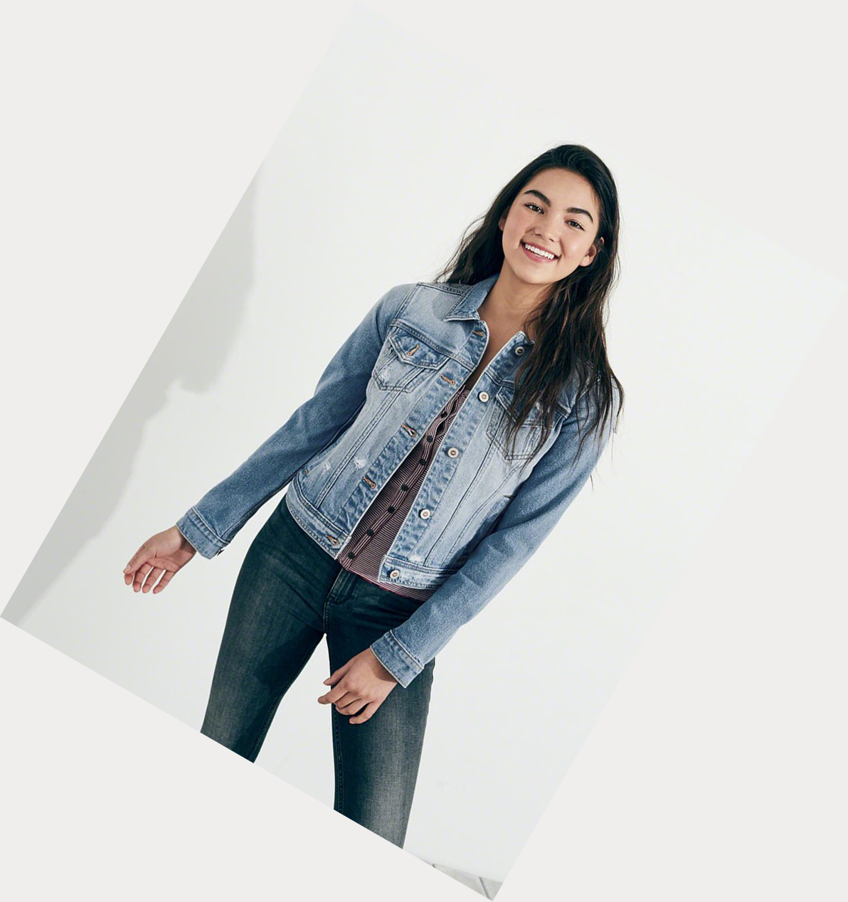 Light Wash Hollister Ripped Women's Denim Jacket | ZA-LEDJ167