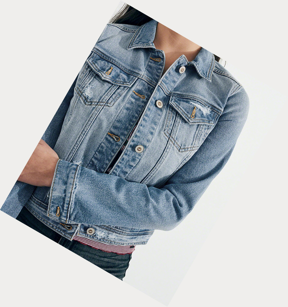 Light Wash Hollister Ripped Women's Denim Jacket | ZA-LEDJ167