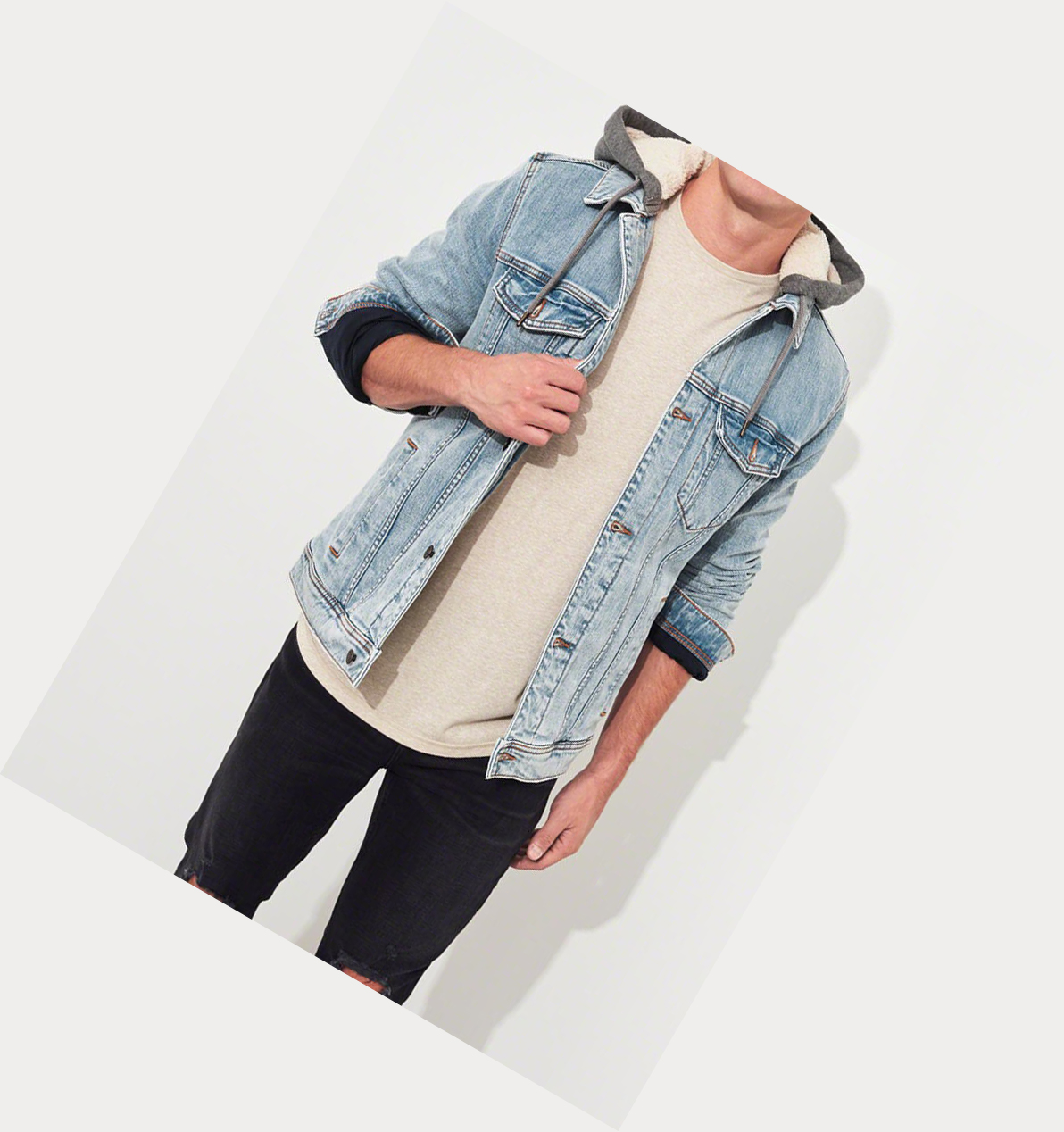 Light Wash Hollister Sherpa-Lined Hooded Men's Denim Jacket | ZA-MPWH879