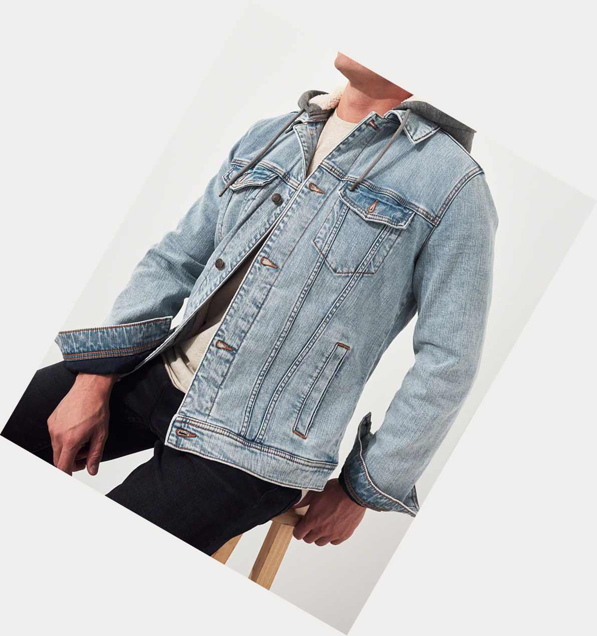 Light Wash Hollister Sherpa-Lined Hooded Men's Denim Jacket | ZA-MPWH879