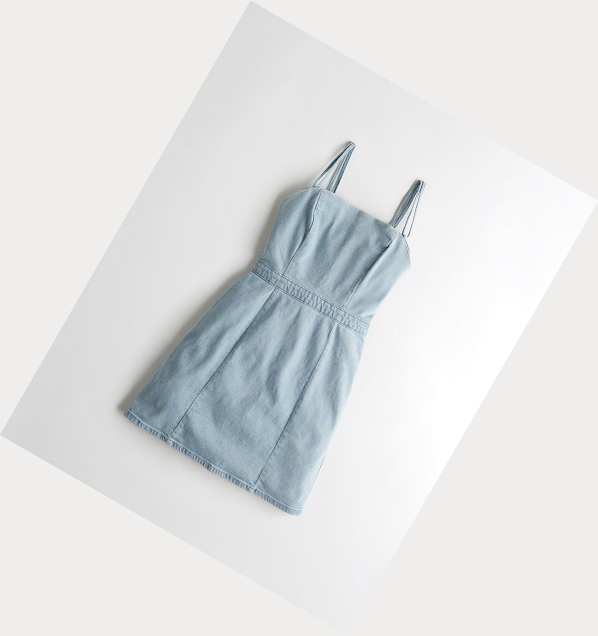 Light Wash Hollister Square-Neck Strappy Denim Women\'s Dress | ZA-EZVA215