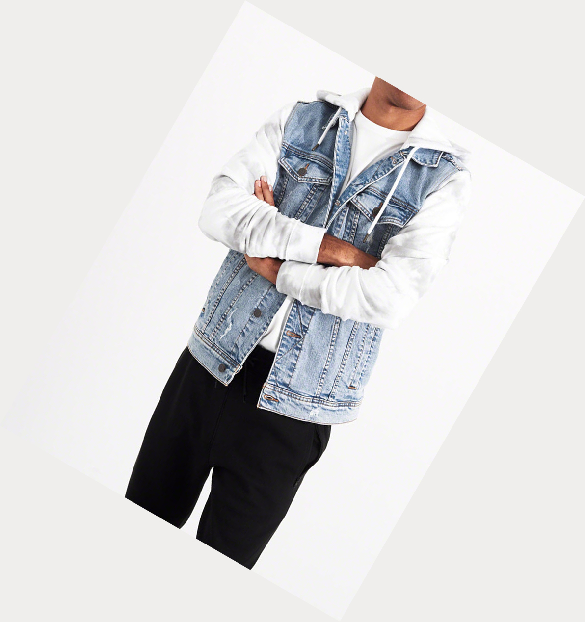 Light Wash Hollister Stretch Hooded Men's Denim Jacket | ZA-UIHG850