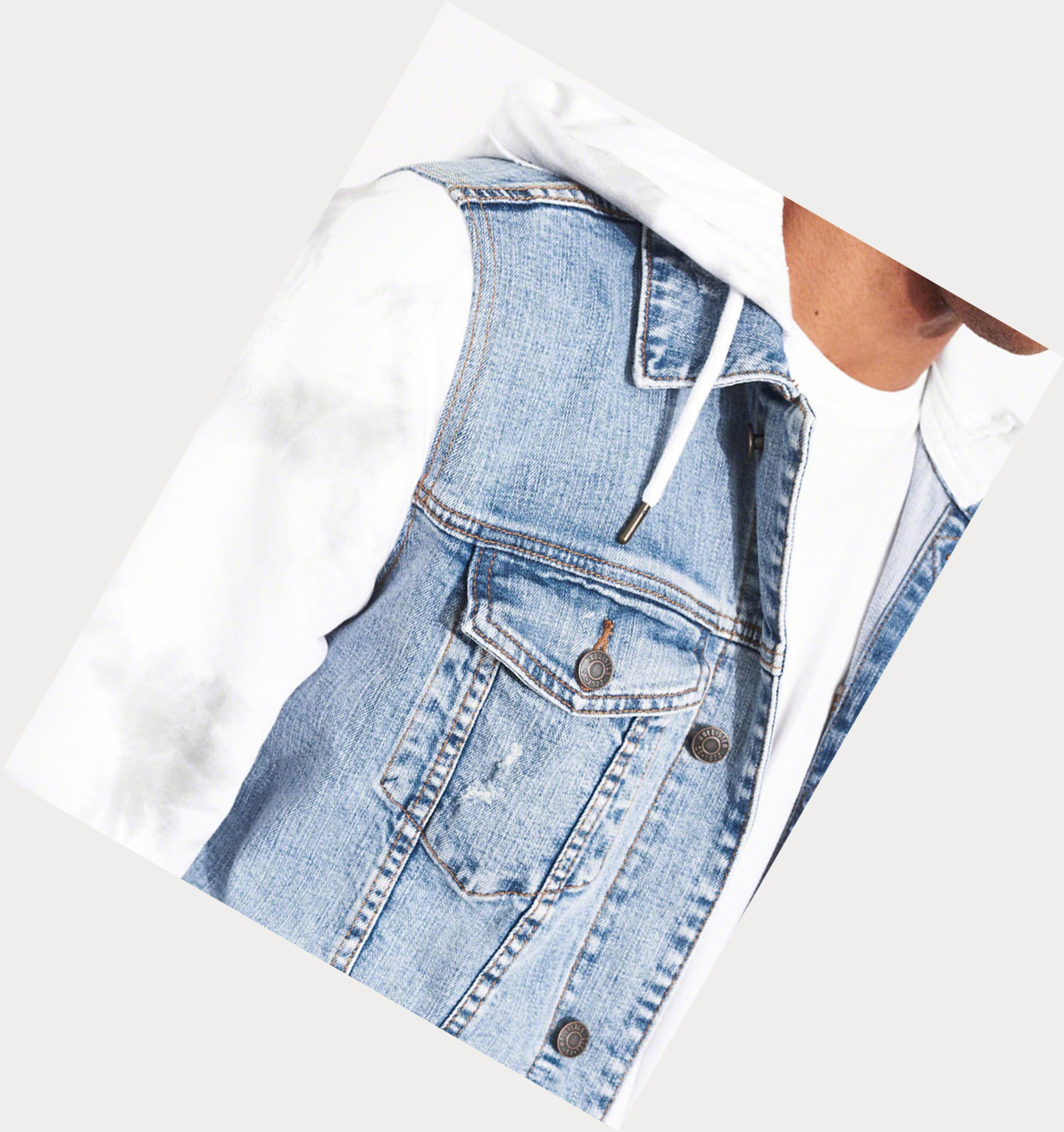 Light Wash Hollister Stretch Hooded Men's Denim Jacket | ZA-UIHG850