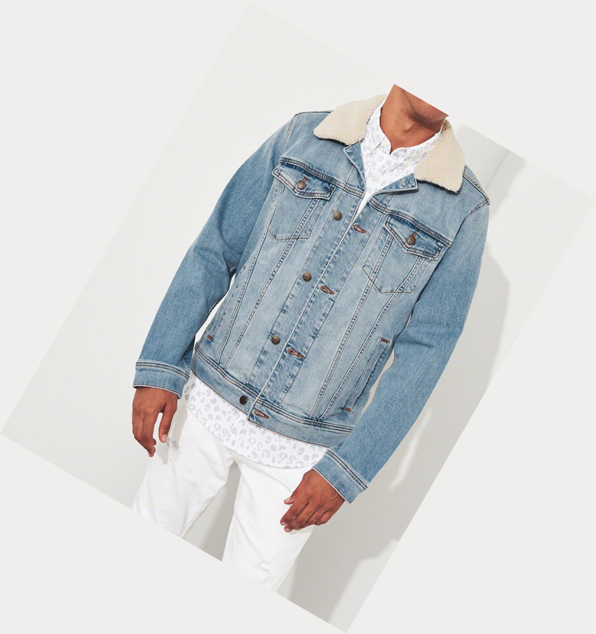 Light Wash Hollister Stretch Trucker Men's Denim Jacket | ZA-TBLA195