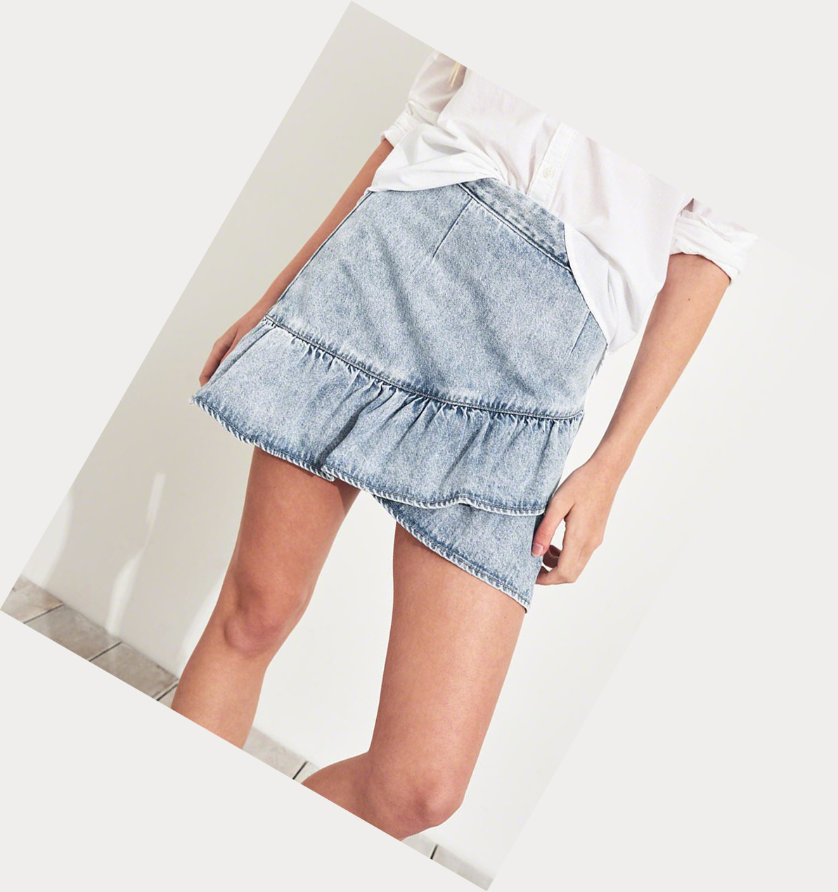 Light Wash Hollister Ultra High-Rise Ruffle Denim Women's Skirts | ZA-TOWN613