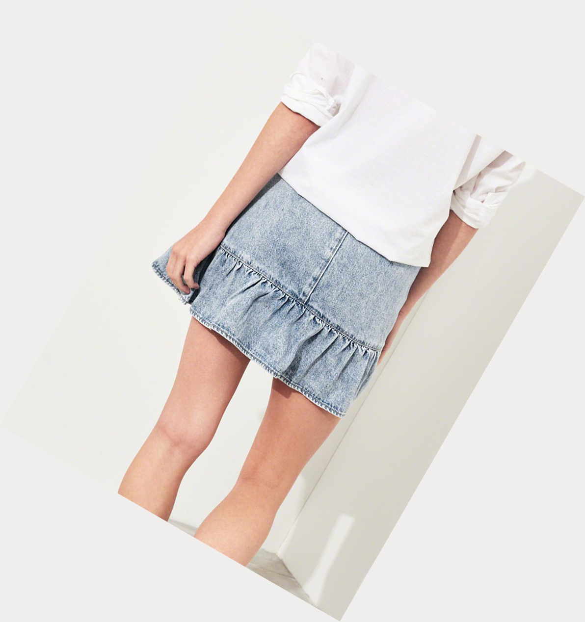 Light Wash Hollister Ultra High-Rise Ruffle Denim Women's Skirts | ZA-TOWN613