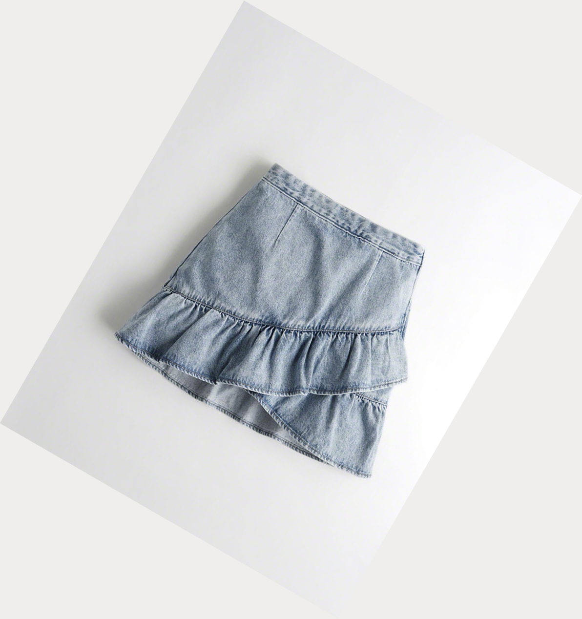 Light Wash Hollister Ultra High-Rise Ruffle Denim Women\'s Skirts | ZA-TOWN613