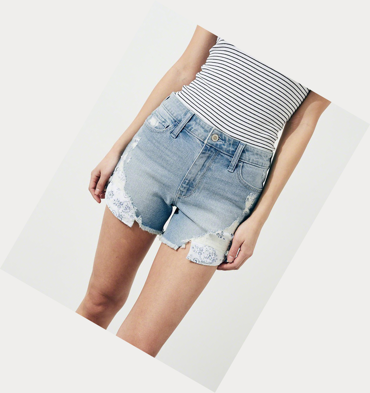 Light Wash Hollister Vintage Stretch High-Rise Denim Midi Women's Shorts | ZA-NWGQ750