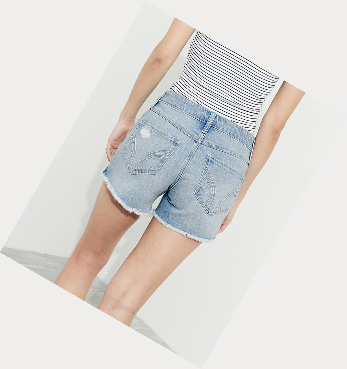 Light Wash Hollister Vintage Stretch High-Rise Denim Midi Women's Shorts | ZA-NWGQ750