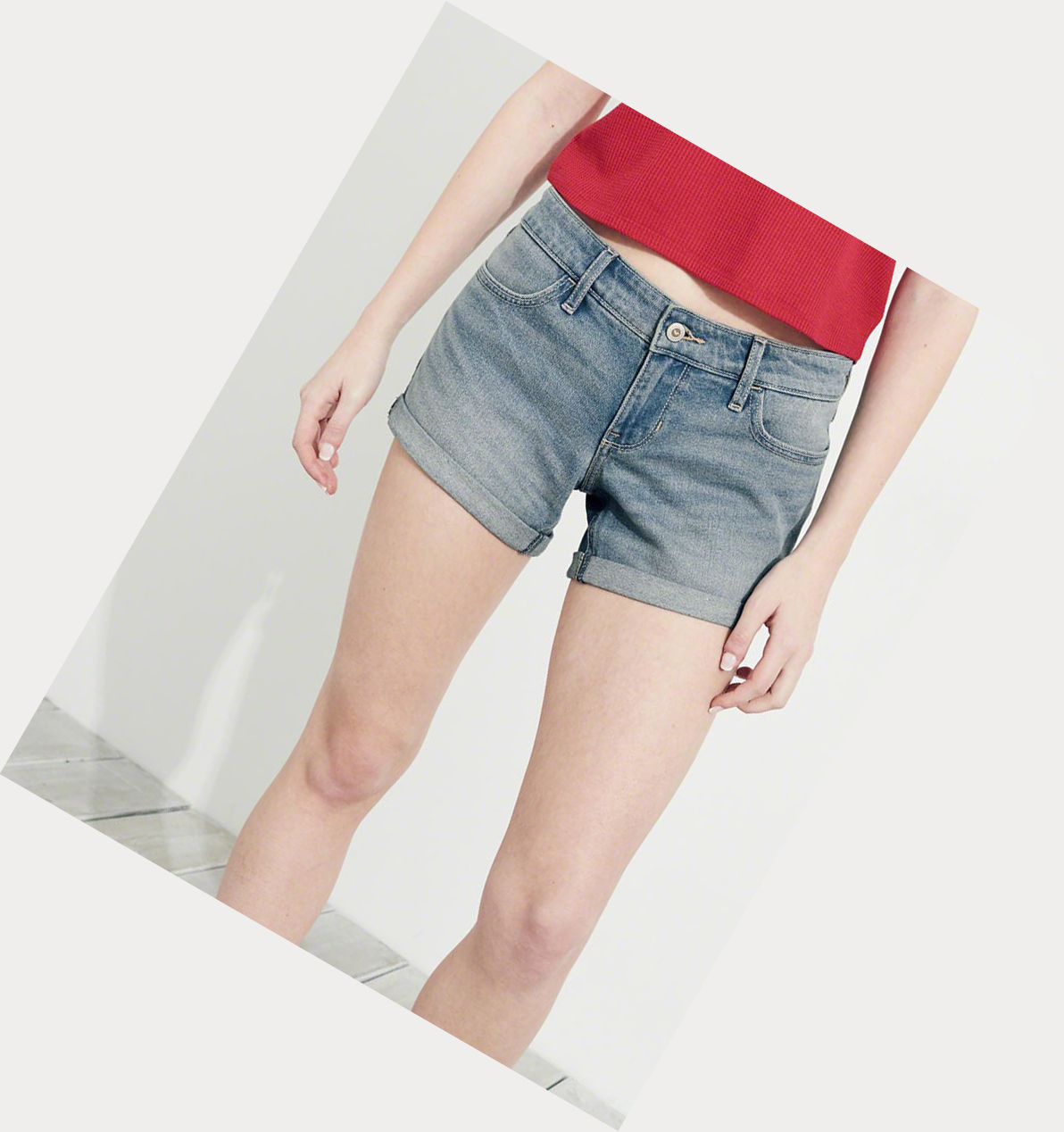 Light Wash Hollister Vintage Stretch Low-Rise Denim Midi Women's Shorts | ZA-OSAY193