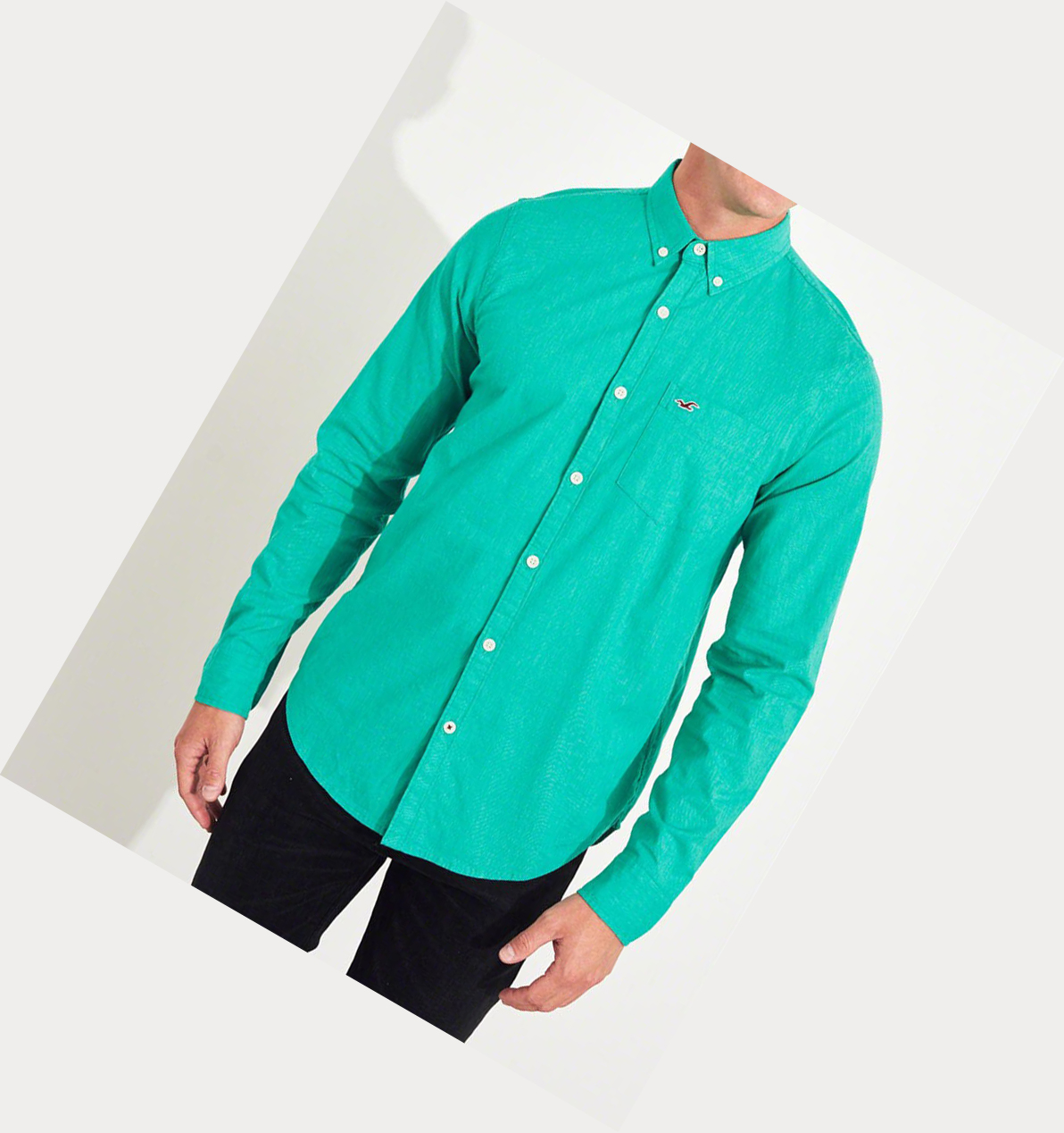 Mint Hollister Stretch Poplin Men's Long Sleeve | ZA-YNTW259